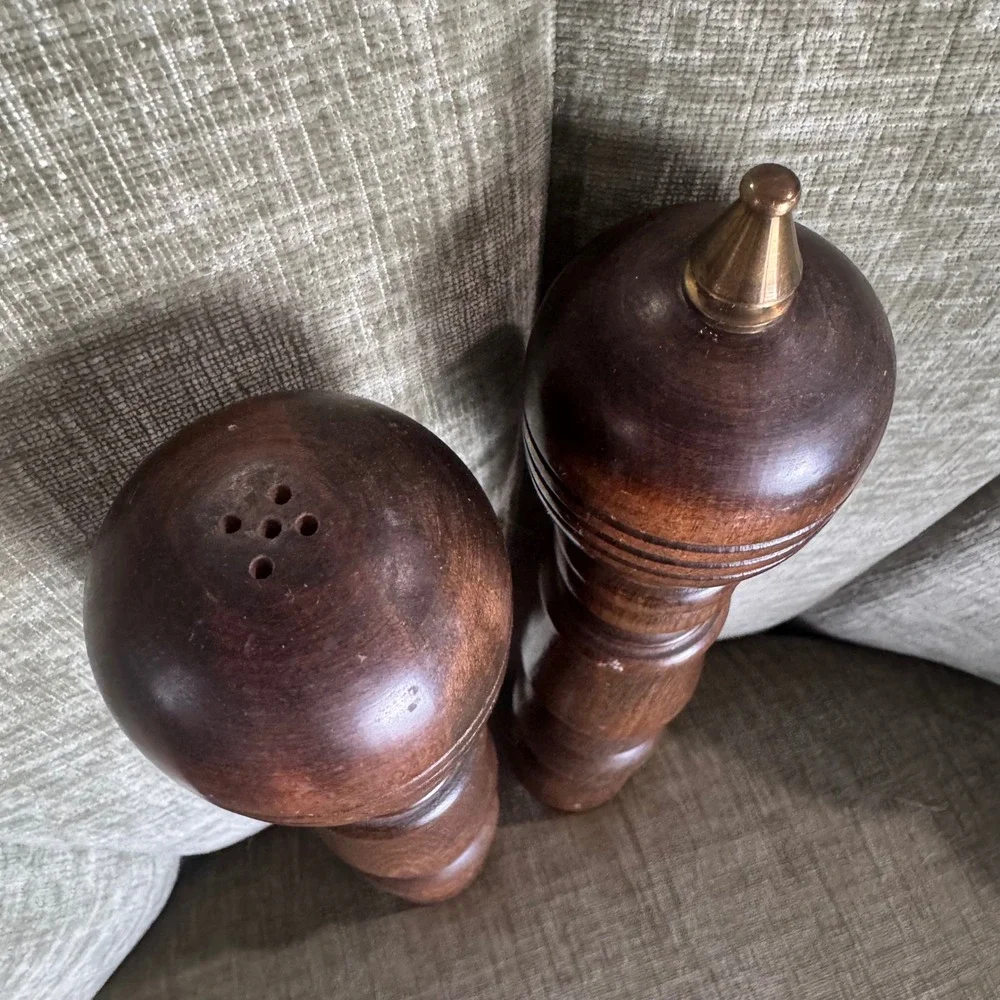 Vintage‎ Dark Wood Salt Shaker and Pepper Mill Set Gailcraft Japan 11 in MCM